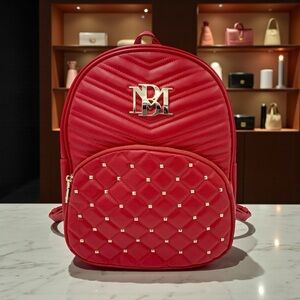 Badgley Mischka Red Quilted Backpack